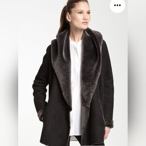 VINCE Hooded Shearling Coat Dark Brown size Small